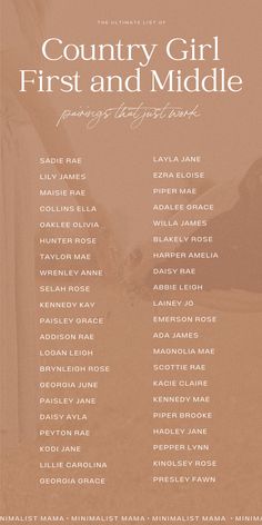 Looking for unique country girl names for your sweet southern baby girl? *This* is the ultimate baby names list of pretty rustic girl names, including first and middle name ideas and meanings! Country Baby Girl Names, Middle Name Ideas, Southern Girl Names, Baby Names List, Country Girl Names, Western Baby Names, Country Baby Girl, Country Baby Names, Southern Baby Names