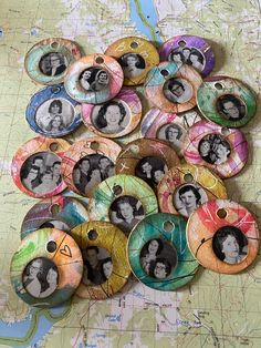 Whimsical  Flashback Tags - 1-1/2" round watercolored tag featuring vintage yearbook photo, matte, great to add to mixed media dangles or as gift tags Each pack includes a mix 8 tags with bulb pins, colors will vary and will be random and mixed. Yearbook photos mixed eras from 1940's - 1970's. Packed in tea bag.  **if you prefer No hole punch please message me and I can do them as tokens** I love adding these to my journal dangles or mixed media projects for a pop of color, interest, and texture. I love adding them to gifts.  Unique handmade pieces to inspire and add color and focal points to your pages. Use as they are or add your own sparks of flair. Great to add to your junk journals, flow journals, glue books, lap books, or mixed media collection.  orders with subtotal over $35 get for Journal Dangles, Vintage Yearbook, Yearbook Photo, Lap Books, Glue Books, Tea Bag Art, Yearbook Photos, Mixed Media Tags, Glue Book