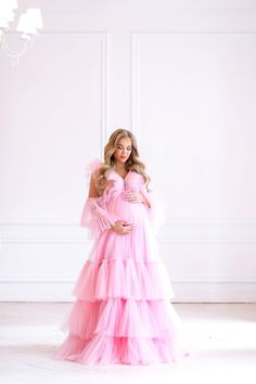 "💖 Luxurious Pink Tulle Phot Shoot Dress - the perfect choice for maternity photoshoot. This Pink Maternity Dress features a beautiful full-length design with an abundance of ruffles and layers, creating a truly charming and feminine look. Rose Unique Plus Size Dress, Full Length Dress Pink, Tulle Long Sleeve Dress, Pregnancy Photoshoot Dress - all about our beautiful, universal dress that will fit any event, this dress made with love special for you! 💖 We take pride in offering bespoke tailor Pink Tulle Maternity Dress For Wedding, Pink Maternity Dress With Ruffles, Elegant Pink Tulle Maternity Dress, Pink Ruffled Maternity Dress, Tulle Dress With Ruffles For Bridal Shower, Elegant Pink Maternity Dress With Ruffles, Elegant Maternity Tulle Gown, Elegant Maternity Dress With Tulle Skirt, Elegant Tulle Maternity Gown