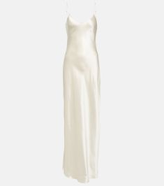 Cami silk satin maxi dress in white - Nili Lotan | Mytheresa Silver Silk Dress, 1930 Dress, Silk Prom Dress, White Silk Dress, Spring Maxi Dress, White Slip Dress, Silk Wedding Dress, Prom Dress Inspiration, Long White Dress