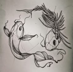 a drawing of two fish swimming next to each other