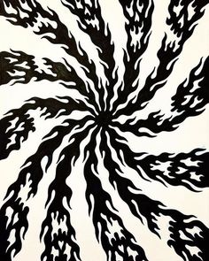 an abstract black and white painting with swirls