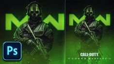 two photoshopped to look like the same character from call duty, with green and black background