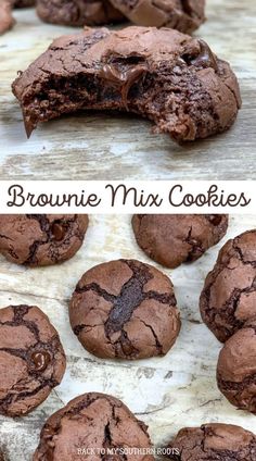 chocolate brownie mix cookies on a wooden table