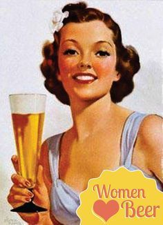 a woman holding a glass of beer with the words women's beer on it