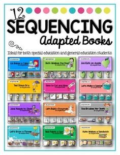 the book cover for sequenting adapted books, with colorful labels and numbers on it