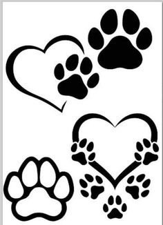 paw prints and hearts are shown in black on a white background, as well as an image of a dog's paw print