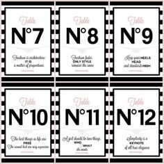 four black and white labels with the numbers for different types of fashions on them