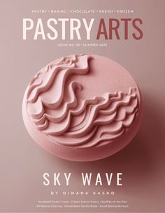 the cover of pastry arts magazine, featuring an image of a pink doughnut with swirls on it