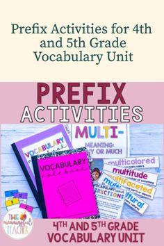 the back cover of an activity book with text that reads prefx activities for 4th and 5th grade