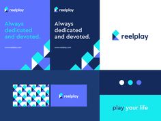 four different types of logo designs for play your life, including the words always dedicated and devoted