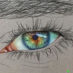 a drawing of an eye with long eyelashes