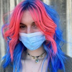 Trendy Hair Color Ideas, Pink Hair Ideas, Blue And Pink Hair, Split Dyed Hair, Cute Hair Colors, Creative Hair Color, Hair Color For Brunettes, Color For Brunettes, Dyed Hair Inspiration