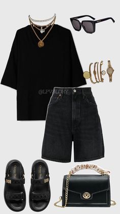 Tenue; été; short en jeans; Summer; plage; visite Casual Chique, Effortlessly Chic Outfits, Classy Casual Outfits, Causual Outfits, All Black Outfit, Summer Fashion Outfits, Outfits Casuales, Summer Outfit