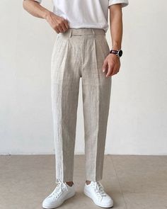 Trouser Pants Outfits, Mens Linen Outfits, Linen Summer Outfits, Men Trousers, Smart Casual Outfit