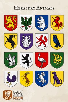 the coat of arms and emblems of heraldry animals are shown in this image