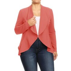 A Must-Have Piece in Wardrobe. Women's blazers & suit jackets, Soft and light stretchy fabric makes it breathable and comfy. Size Chart(Inches) / MBL00822XL => Sleeve: 22/ Length: 30/ Waist: 43 2XL => Sleeve: 22.5/ Length: 30.5/ Waist: 43.5 3XL => Sleeve: 23/ Length: 31/ Waist: 44 Color: Pink.  Gender: female.  Age Group: adult.  Pattern: solid. Blazer Casual, Moa Collection, Plus Size Blazer, Open Blazer, Look Plus Size, Professional Wear, Open Front Blazer, Open Front Jacket, Plus Size Coats