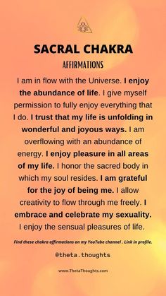 Non Attachment, Chakra Awakening, Chakra For Beginners, Sacral Chakra Affirmation, Healing Sounds, Chakra Healing Meditation, Chakra Health, Chakra Affirmations