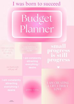 a pink and white poster with the words budget planner on it