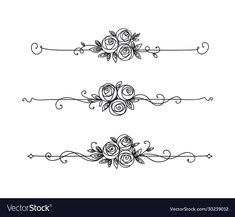 three roses and scrolls on white background