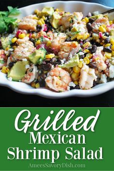 grilled mexican shrimp salad with avocado and cilantro