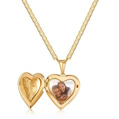 PRICES MAY VARY. Exquisite 18K gold plated heart locket pendant for a captivating and timeless look. Hidden compartment within the locket allows you to preserve and carry your most cherished memories, such as photos or sentimental tokens. Intricate design and smooth polished surface exude sophistication and grace, making it an elegant accessory for any occasion. The perfect gift choice to symbolize love and everlasting affection, whether it's for a birthday, anniversary, graduation, or any speci Gold Round Pendant Locket Necklace With Charms, Gold-tone Gold Plated Locket Necklace Gift, Gold Plated Locket Necklace As A Gift, Personalized Gold Heart Necklace Keepsake, Personalized Gold Heart Necklace For Keepsake, Gold-plated Medallion Locket Necklace Gift, Gold Medallion Jewelry For Valentine's Day, Gold Charms Locket Necklace Keepsake, Gold-plated Heart Charm Locket Necklace As A Gift