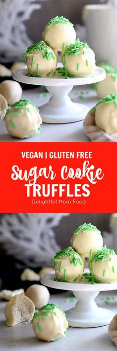 vegan gluten free sugar cookie truffles with green sprinkles