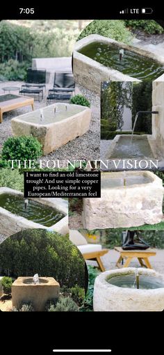 the garden vision website is displayed in this screenshote, it shows an outdoor fountain and seating area