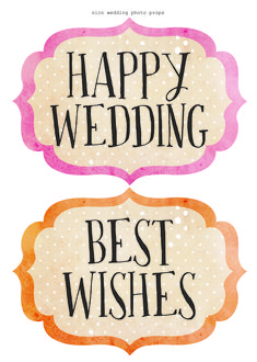 two watercolor signs that say happy wedding and best wishes