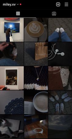 a collage of photos showing different things in the same photo, with one person holding a coffee cup