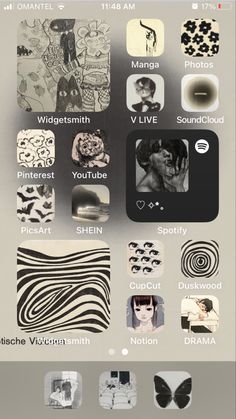 an iphone screen with many different pictures and words on the phone's side panel