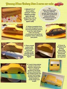 the instructions for how to make a yellow bus cake