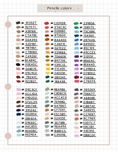 the color chart for pencils and crayons is shown in this graphic file