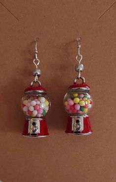 These are cute little drop earrings on ball hooks.  The finish is silver in color. Gumball Machine Earrings, Gumball Machine, Ear Wire, Secret Santa, Jewelry Earrings Dangle, Etsy Earrings, Dangle Drop Earrings, Dangle Earrings, Handmade Items