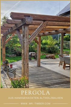 a wooden pergola sitting on top of a wooden deck