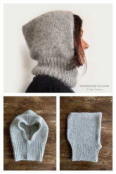 two pictures of the same hat and mittens, one is made out of wool