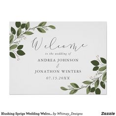 wedding welcome card with greenery on it