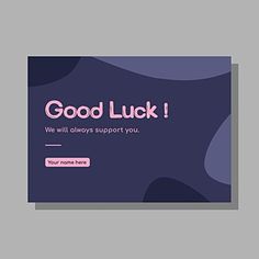 a purple and black web page with the words good luck on it's side