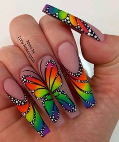 Crazy Gel Nails, Bright Unique Nails, Pop Art Nails Designs Simple, Crazy Acrylic Nails Designs, Unique Nail Designs Creative Beautiful, Rhinestone Nails Designs Bling, Crazy Nail Ideas, Crazy Nail Art Unique, Crazy Nails Ideas