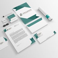 the stationery is neatly organized and ready to be used for business cards, flyers, brochures, etc