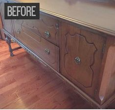 an old dresser has been refinished with new paint and wood trim to give it a fresh coat of shine