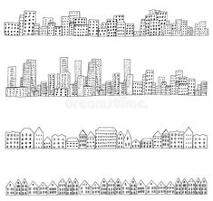 cityscape with buildings in black and white royalty illustration