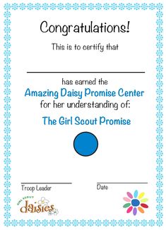 an award certificate for the girl scout