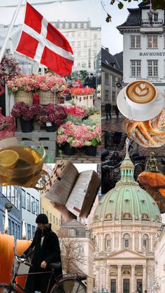 the collage shows many different things in europe