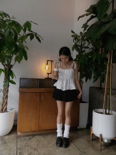 shoujo girl spring summer outfit inspo cafe aesthetic Summer Outfits With Skirts Casual, Cute And Girly Outfits, Shoji Girl Outfit, Boba Shop Outfit, Cafe Girl Outfit, Summer Shojo Outfits, Shojo Girl Outfit Modest, Shojou Outfit Summer, Shoujo Girls Outfits