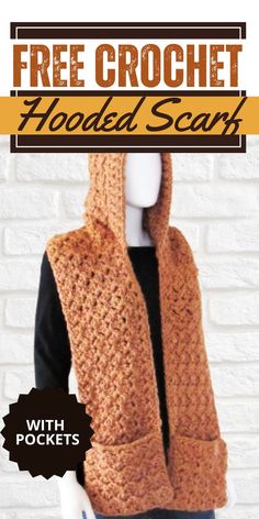 a crochet hooded scarf with pockets on it