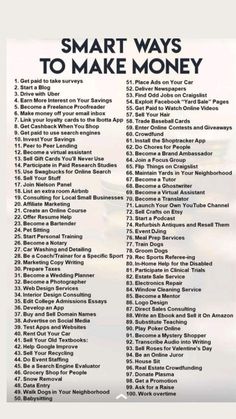 a poster with the words 100 smart ways to make money on it's side