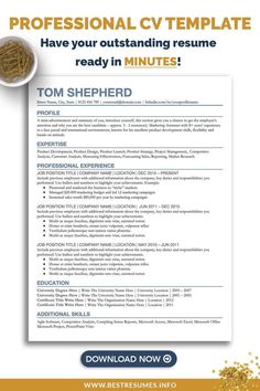 a professional cvt resume template with gold glitters on the bottom and an image of a