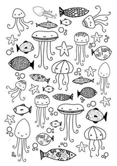 a drawing of different types of sea animals