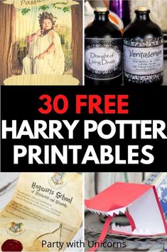 harry potter printables with text overlay that reads 30 free harry potter printables